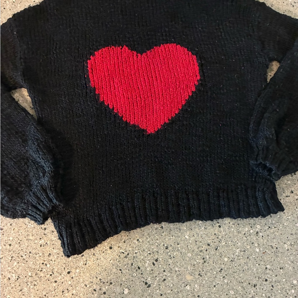 Make + Model Black and Red Heart Crew Neck Sweater